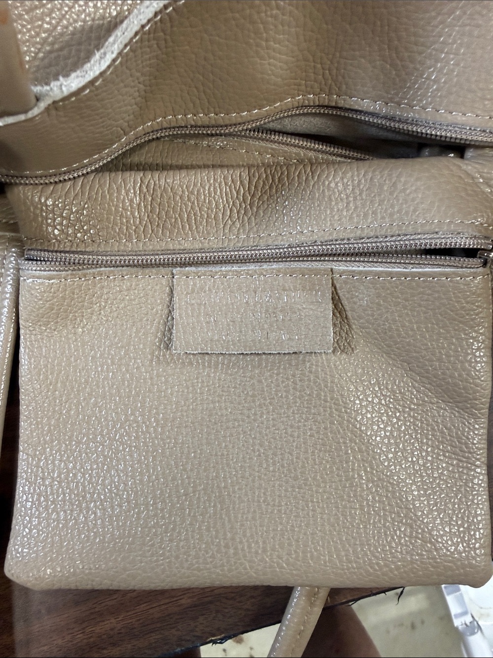 Classic Neutral Italian Leather Tote Bag - Taupe - Picture 2 of 8